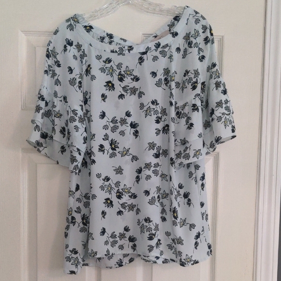 EUC✨ LOFT light blue/aqua women's XL Fleur Tiered Sleeve Top short sleeve blouse - Picture 5 of 17